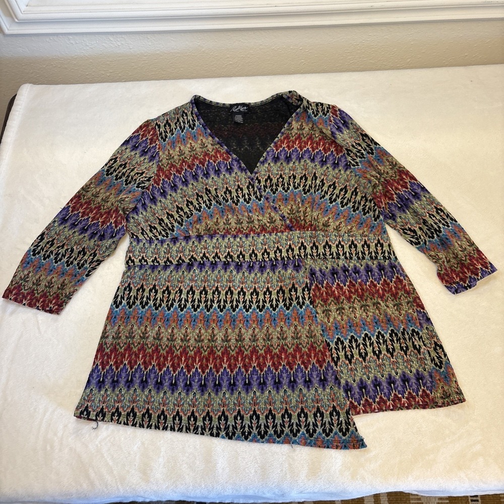 Vintage 90s Russell Kemp New York‎ Asymmetrical Chevron Knit Tunic Top Plus 1X